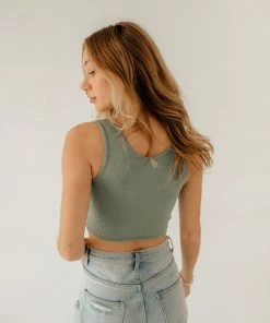 BT TOPS Tori Reversible Twist Crop Top - Dusty Sage
