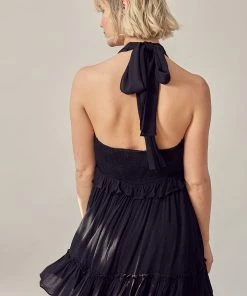 MUSTARD SEED Jordyn Ruffle Halter Romper Dress - Black DRESSES