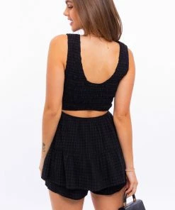 LE LIS Leon Smocked Flared Romper ROMPERS + JUMPSUITS