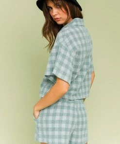LE LIS MATCHING SETS Ryan Checkered Button Down Top