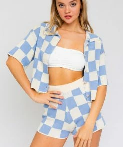 LE LIS MATCHING SETS Jessie Checkered Knit Shorts