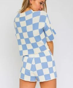 LE LIS Jessie Checkered Collared Knit Top
