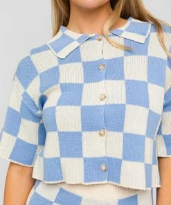 LE LIS Jessie Checkered Collared Knit Top