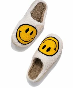 MELODY ACCESSORIES Smiley Face Plush Slippers - Ivory
