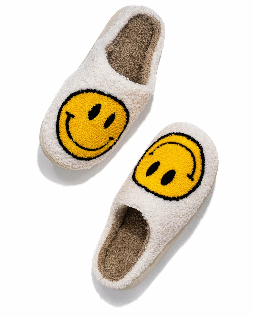MELODY ACCESSORIES Smiley Face Plush Slippers - Ivory 3 MELODY ACCESSORIES Smiley Face Plush Slippers - Ivory