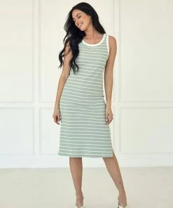 WL Tybee Striped Ribbed Knit Midi Dress