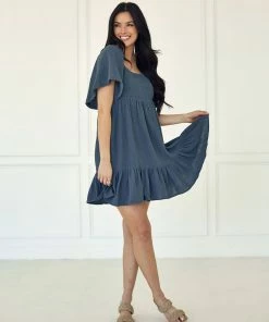 WL Nolani Pocketed Smocked Mini Dress - Navy