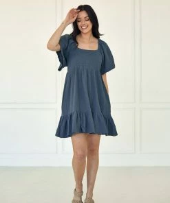 WL Nolani Pocketed Smocked Mini Dress - Navy