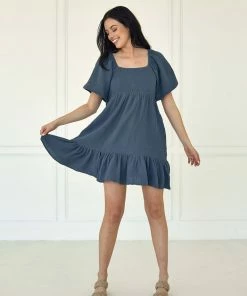 WL Nolani Pocketed Smocked Mini Dress - Navy