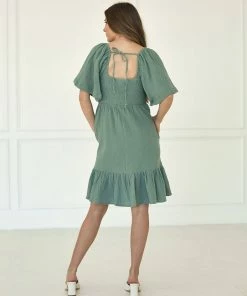 WL Nolani Pocketed Smocked Mini Dress - Sage BUMP FRIENDLY