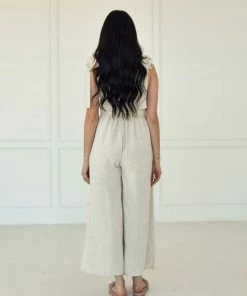 BT Sirius Pocketed Smocked Tie Linen Jumpsuit ROMPERS + JUMPSUITS
