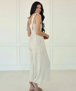 BT Sirius Pocketed Smocked Tie Linen Jumpsuit ROMPERS + JUMPSUITS