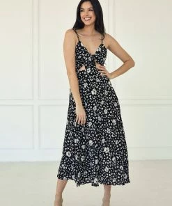 BT ANIMAL PRINT Andy Floral Cut Out Midi Dress