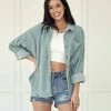 WL Cayla Corduroy Button Down Pocket Top - Sage TOPS