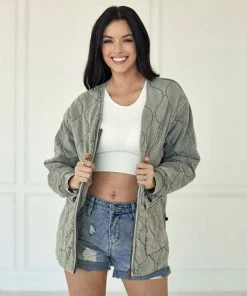 BT OUTERWEAR Charli Stone Washed Quilted Jacket - Olive