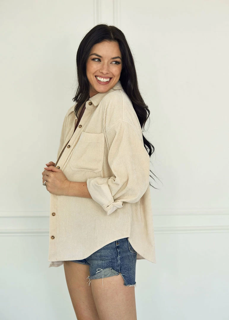 WL TOPS Cayla Corduroy Button Down Pocket Top - Sand 4 WL TOPS Cayla Corduroy Button Down Pocket Top - Sand