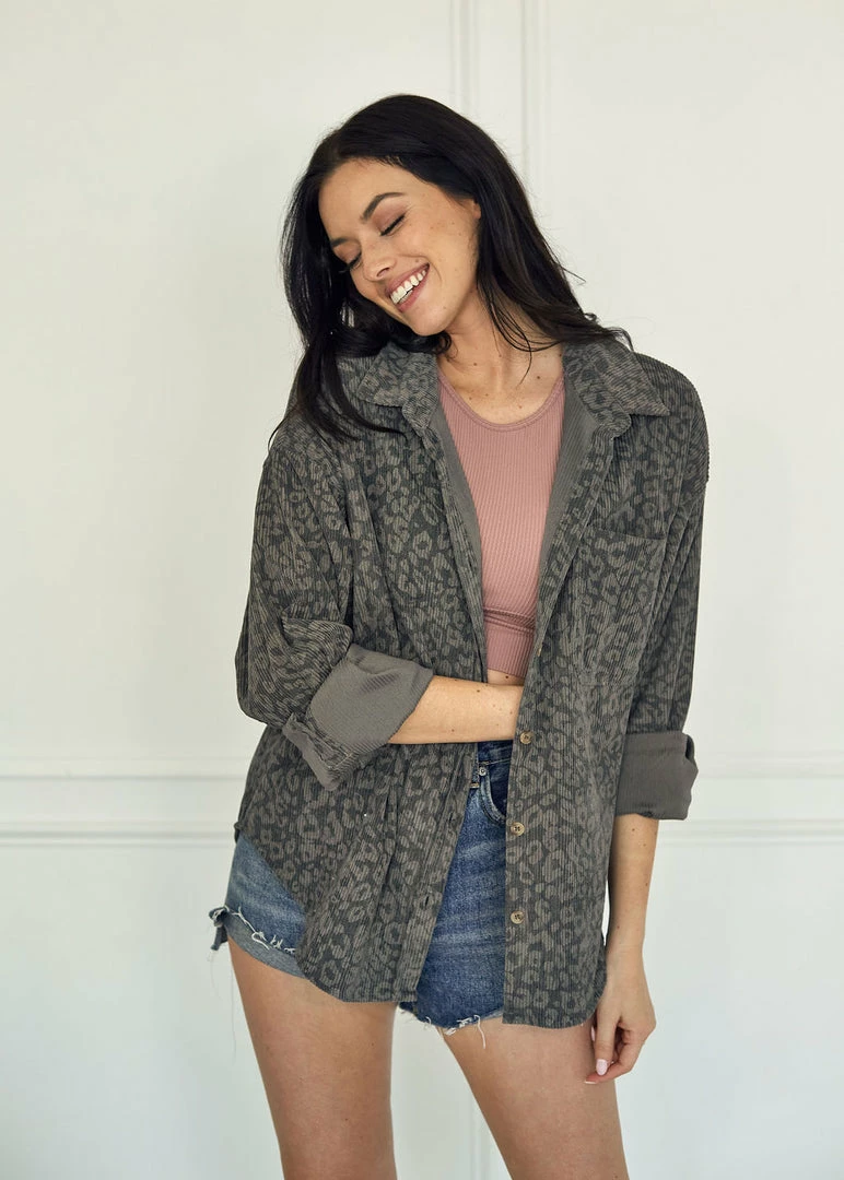 WL Unstoppable Corduroy Leopard Shacket - Charcoal 3 WL Unstoppable Corduroy Leopard Shacket - Charcoal