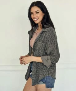 WL Unstoppable Corduroy Leopard Shacket - Charcoal