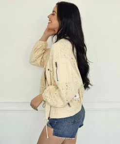 BT Phoebe Eyelet Pocketed Bomber Jacket