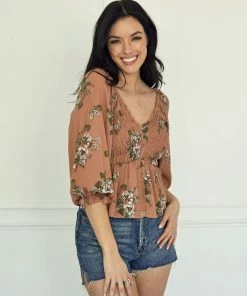BT Nia Smocked Floral Babydoll Top TOPS