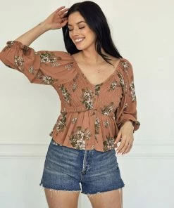 BT Nia Smocked Floral Babydoll Top TOPS