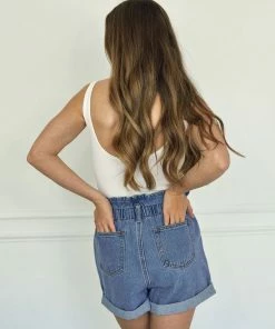 BT BOTTOMS Lani High Rise Paper Bag Waist Denim Shorts
