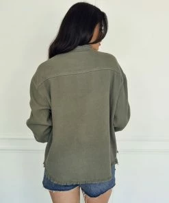 WL Well Worn Distressed Denim Jacket - Olive