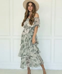 BT Palm Springs Tiered Ruffle Midi Dress OFF THE SHOULDER