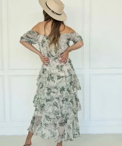 BT Palm Springs Tiered Ruffle Midi Dress OFF THE SHOULDER