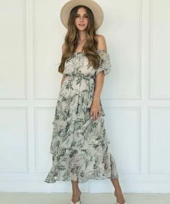 BT Palm Springs Tiered Ruffle Midi Dress OFF THE SHOULDER