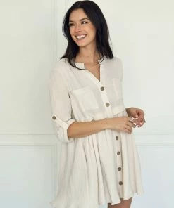 BT Yolanda Cotton Button Down Babydoll Dress BRIDAL