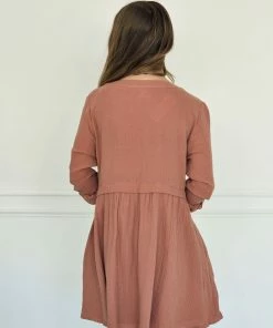 BT Yolanda Cotton Button Down Babydoll Dress - Mauve