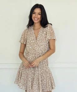 BT Schultz Surplice Ruffle Mini Dress - Mauve ANIMAL PRINT