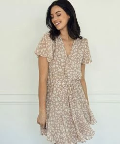 BT Schultz Surplice Ruffle Mini Dress - Mauve ANIMAL PRINT