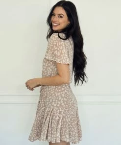 BT Schultz Surplice Ruffle Mini Dress - Mauve ANIMAL PRINT