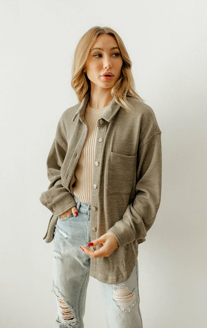 WL TOPS Ysabel Soft Ribbed Shacket Top - Olive 3 WL TOPS Ysabel Soft Ribbed Shacket Top - Olive