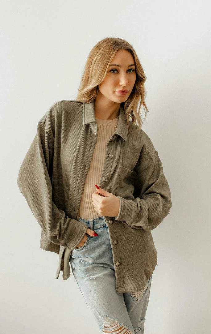 WL TOPS Ysabel Soft Ribbed Shacket Top - Olive 4 WL TOPS Ysabel Soft Ribbed Shacket Top - Olive