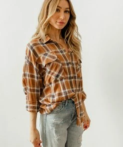 BT TOPS Journey Oversized Plaid Flannel Shirt Top