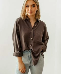 WL Roscoe Linen Button Down Top - Midnight TOPS