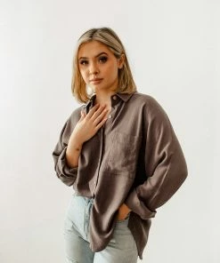 WL Roscoe Linen Button Down Top - Midnight TOPS