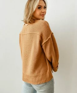 BT Ann Cotton Knit Henley Sweater - Camel 12 BT Ann Cotton Knit Henley Sweater - Camel