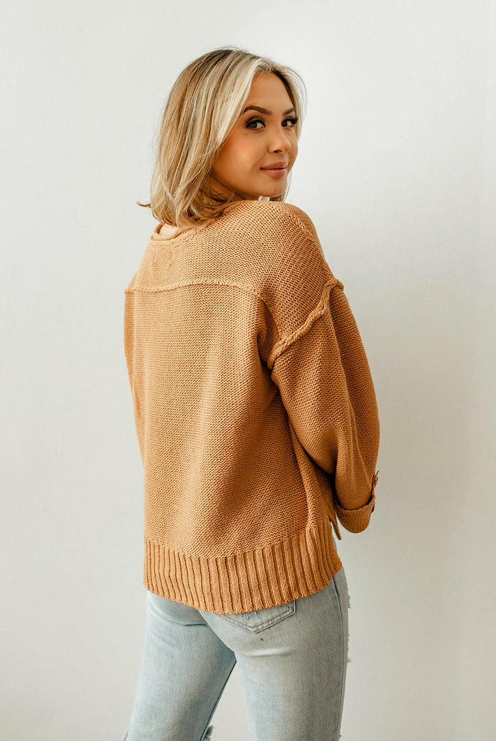 BT Ann Cotton Knit Henley Sweater - Camel 7 BT Ann Cotton Knit Henley Sweater - Camel