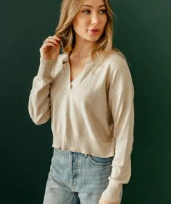 BT TOPS Jules Knit Collared Placket Sweater