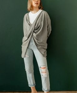 BT Josephine Twist Front Knit Top - Grey