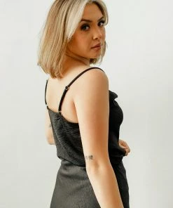 BT Trish Satin Cowl Neck Cami Tank - Black