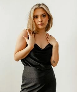 BT Trish Satin Cowl Neck Cami Tank - Black