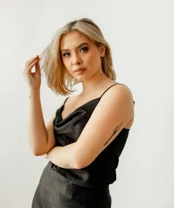 BT Trish Satin Cowl Neck Cami Tank - Black