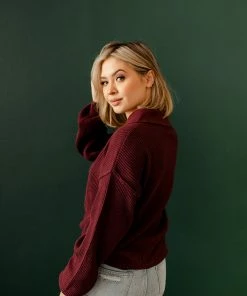 BT TOPS Hamptons Collared Button Down Sweater - Mulberry