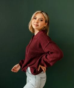 BT TOPS Hamptons Collared Button Down Sweater - Mulberry