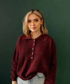 BT TOPS Hamptons Collared Button Down Sweater - Mulberry